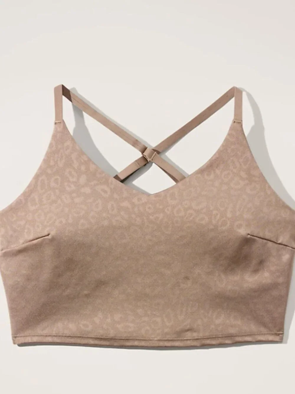 Athleta Elation V-Neck Embossed Longline Sports Bra Alba Animal Beige XS